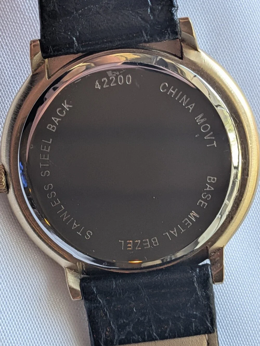 Hampden Golf Watch Golden Dimpled Bezel Club Hand Black Leather Strap Steel Back